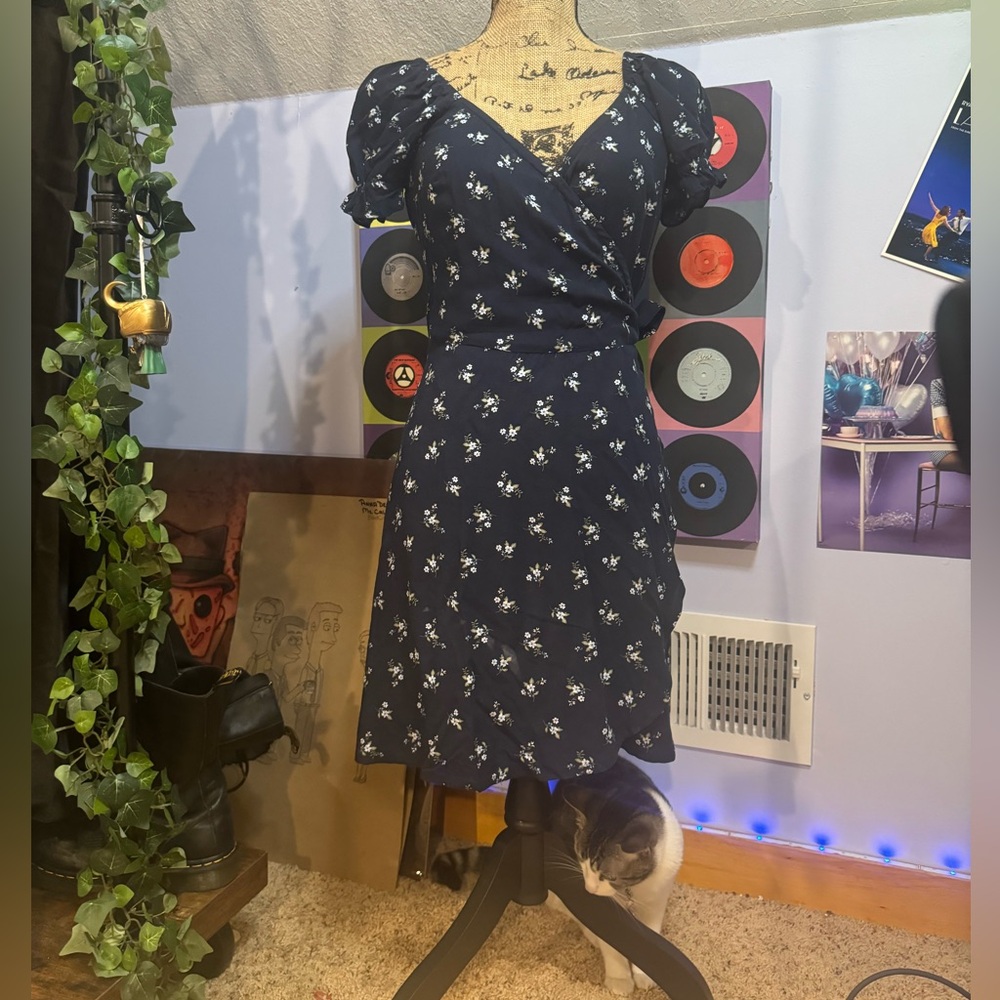 Blue Floral Wrap Dress